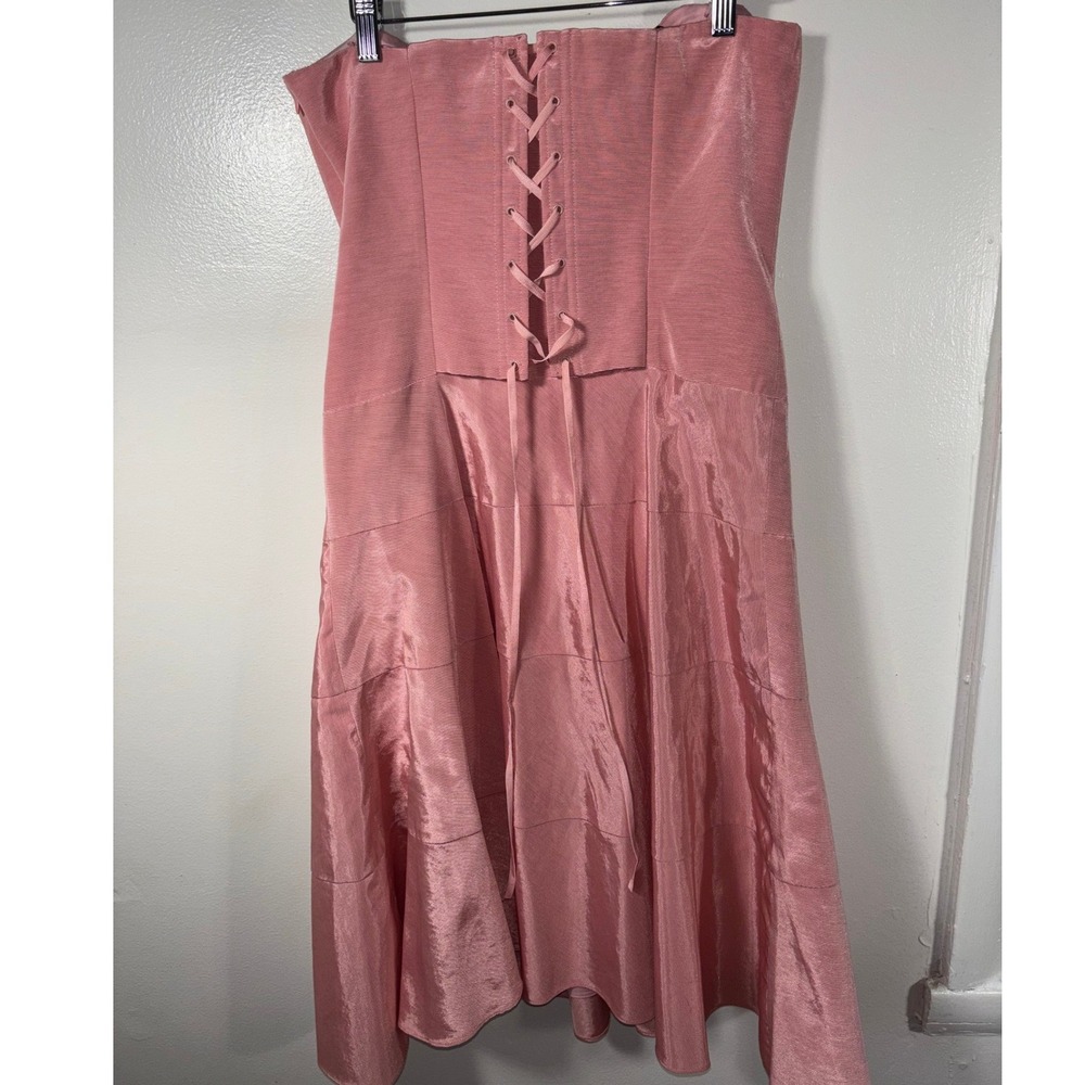 Vintage Y2K Nicole Miller Strapless Dress Womens Sz 8 Pink Lace Up Back Cocktail